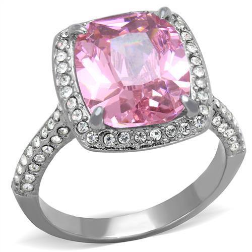 JCE2027 High polished (no plating) Stainless Steel Ring with AAA Grade CZ  in Rose