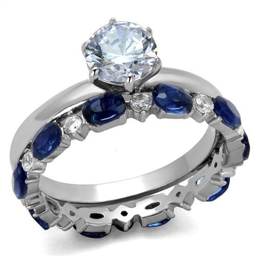 JCE2175 High polished (no plating) Stainless Steel Ring with AAA Grade CZ  in Clear