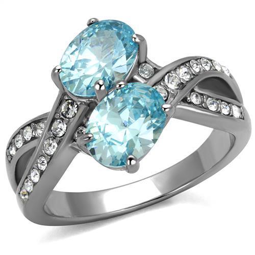 JCE2501 High polished (no plating) Stainless Steel Ring with AAA Grade CZ  in Sea Blue