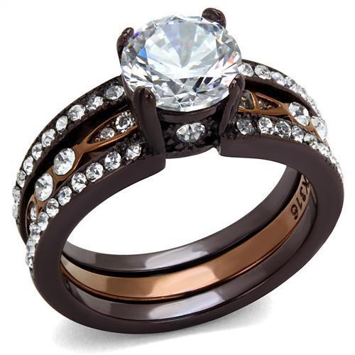 JCE2560 IP Dark Brown (IP coffee) & IP light Coffee Stainless Steel Ring with AAA Grade CZ  in Clear