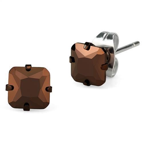 JCE2584 Two Tone IP Light Brown (IP Light coffee) Stainless Steel Earrings with AAA Grade CZ  in Light Coffee