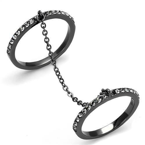 JCE2614 IP Light Black  (IP Gun) Stainless Steel Ring with Top Grade Crystal  in Jet