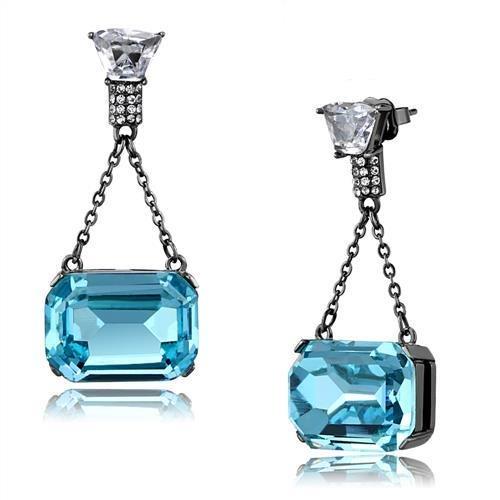 JCE2713 IP Light Black  (IP Gun) Stainless Steel Earrings with Top Grade Crystal  in Sea Blue