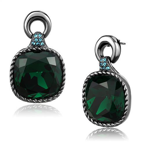 JCE2852 IP Light Black  (IP Gun) Stainless Steel Earrings with Top Grade Crystal  in Emerald