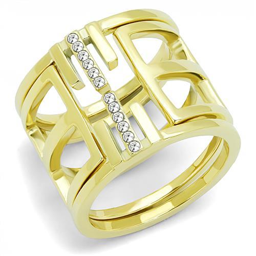 JCE3198 IP Gold(Ion Plating) Stainless Steel Ring with Top Grade Crystal  in Clear