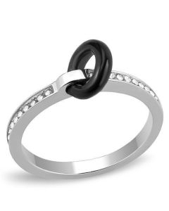 JCE3241 High polished (no plating) Stainless Steel Ring with Top Grade Crystal  in Clear