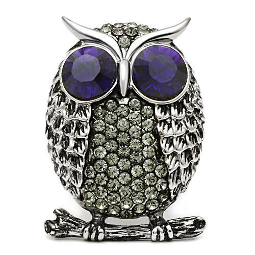 JCE399 High polished (no plating) Stainless Steel Ring with Top Grade Crystal  in Amethyst