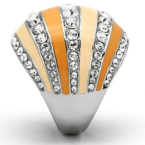 JCE798 High polished (no plating) Stainless Steel Ring with Top Grade Crystal  in Clear