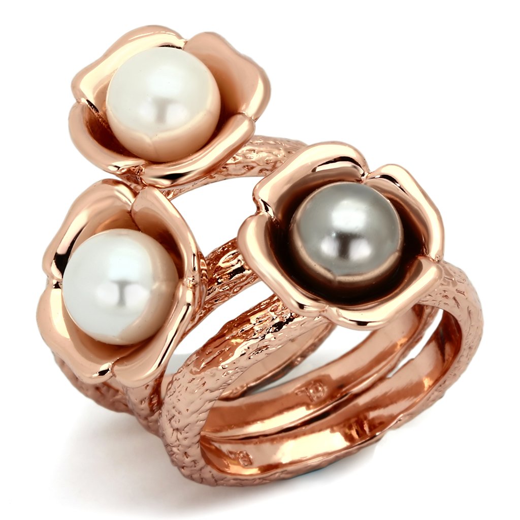 JCE852 IP Rose Gold(Ion Plating) Stainless Steel Ring with Synthetic Glass Bead in Multi Color