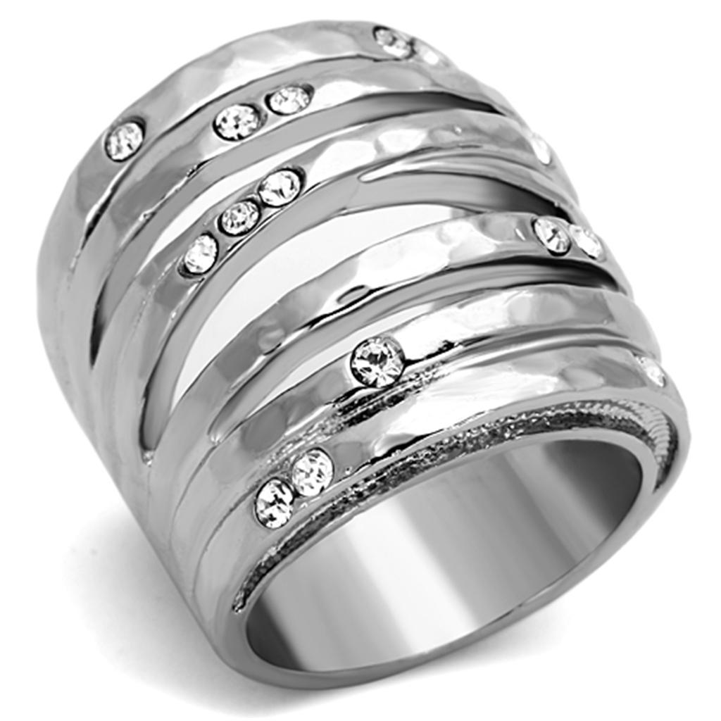 JCE937 High polished (no plating) Stainless Steel Ring with Top Grade Crystal  in Clear