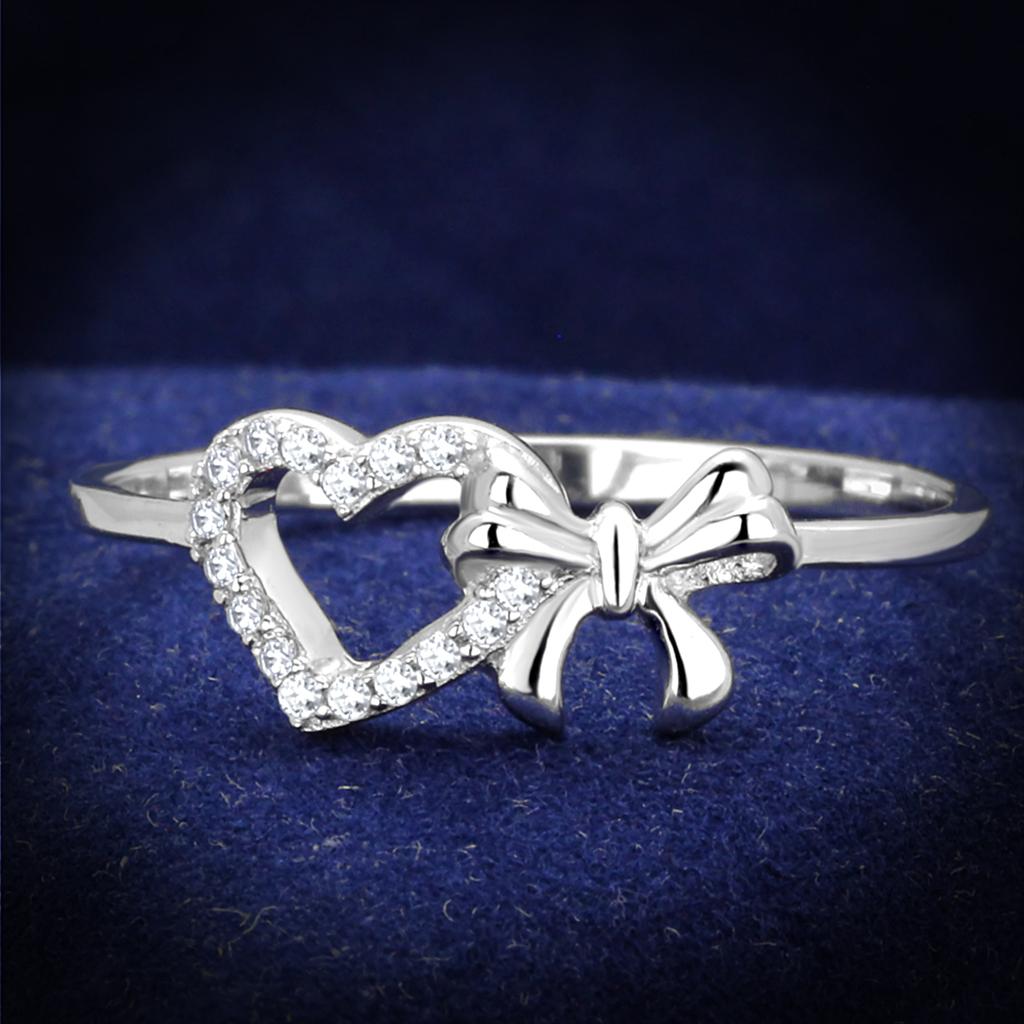 JCE195 Rhodium 925 Sterling Silver Ring with AAA Grade CZ  in Clear