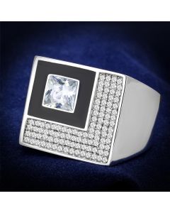 JCE242 Rhodium 925 Sterling Silver Ring with AAA Grade CZ  in Clear