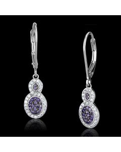 JCE532 Rhodium + Ruthenium 925 Sterling Silver Earrings with AAA Grade CZ  in Amethyst