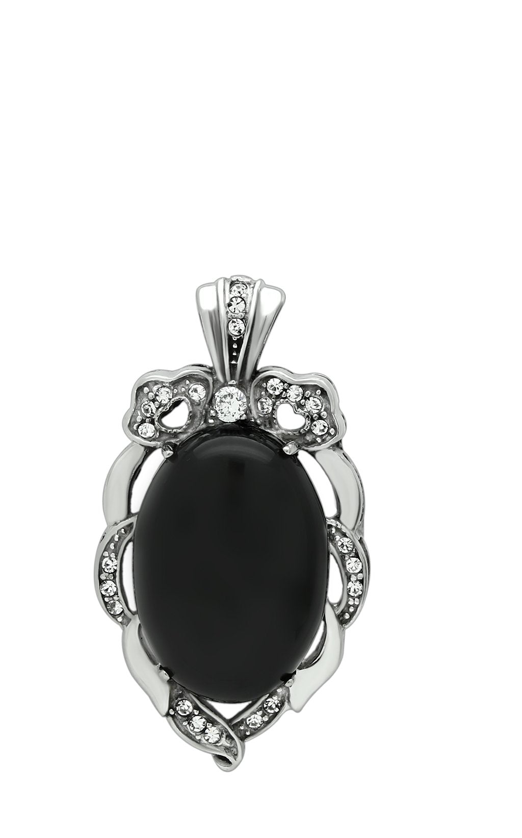 JCE459 High polished (no plating) Stainless Steel Chain Pendant with Semi-Precious Onyx in Jet