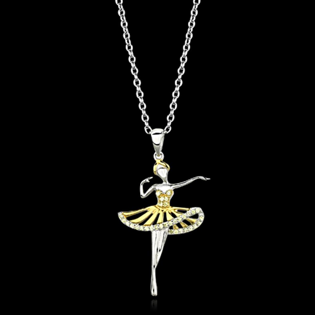 JCE156 Gold+Rhodium 925 Sterling Silver Chain Pendant with AAA Grade CZ  in Topaz