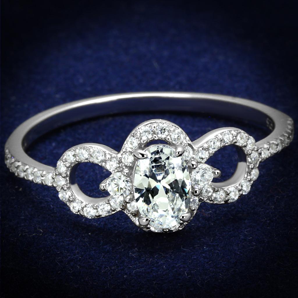 JCE486 Rhodium 925 Sterling Silver Ring with AAA Grade CZ  in Clear