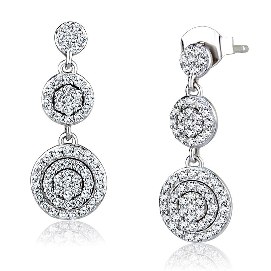 JCE494 Rhodium 925 Sterling Silver Earrings with AAA Grade CZ  in Clear
