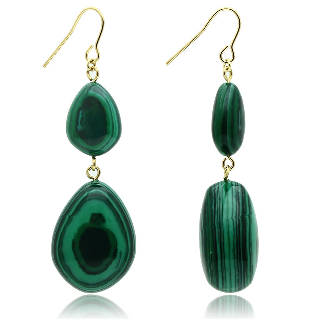JCE019 Gold Brass Earrings with Synthetic MALACHITE in Emerald